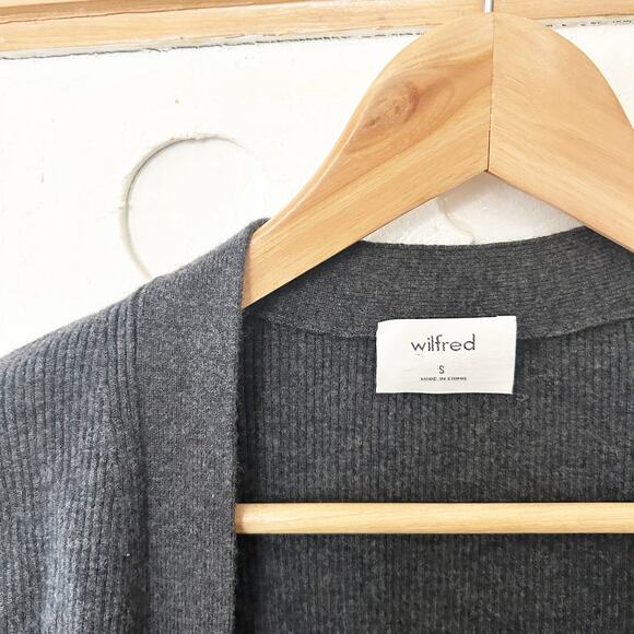 Wilfred Long Button Front Cardigan Black Merino Wool Blend Ribbed Size S Small - Picture 3 of 7